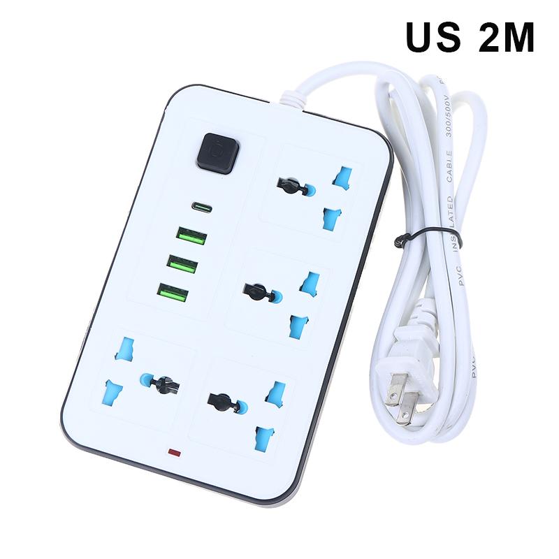 New EU US Plug 2/3Pin Power Strip 1 TypeC 3 USB Port 4 Way Outlet 2/3/5M Extension Power Socket Charge Electrical Socket