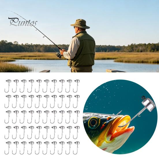 Compact Fishing Supplies 50Pcs Metal Hooks Set, 3.5/5/7/10/14g Jig Head Hook, Heavy High Strength Duty Fish Hook with Barbs for Freshwater Saltwater