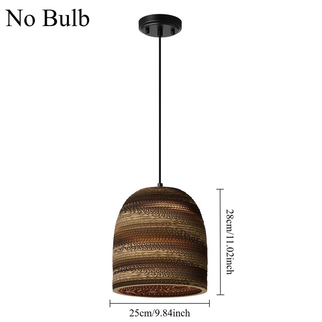 Vintage Nordic Corrugated Paper Round Shade Cord E27 Hanging Lamp Indoor Decoration Brown Pendant Light Fixture Restaurant