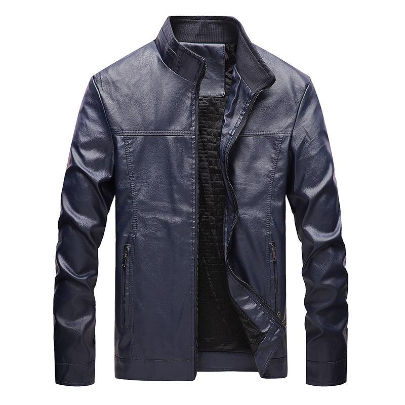 Large Size Leather Coat Autumn and Winter Solid Color Stand Collar PU Leather Jacket Casual Motorcycle Wear Thickened Coat