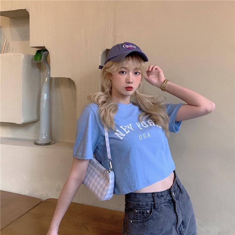 Women's 2024 Summer Slim Fit Letter Print Short-Sleeve Tee