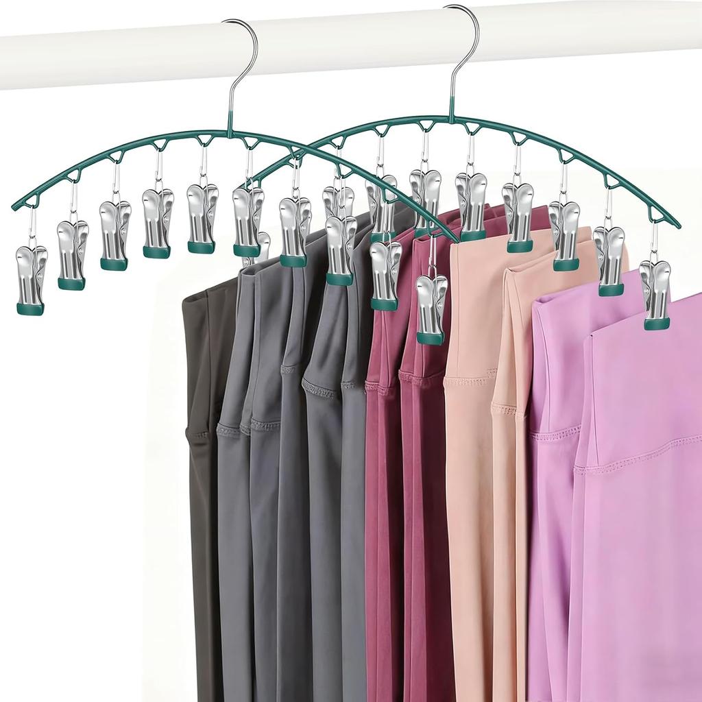 Legging Hangers for Closet Organizer, Hat Hangers for Closet 2 Pack with 10 Clips Holds 20 Leggings, Legging Hanger, Pants Storage Organizer Suitable