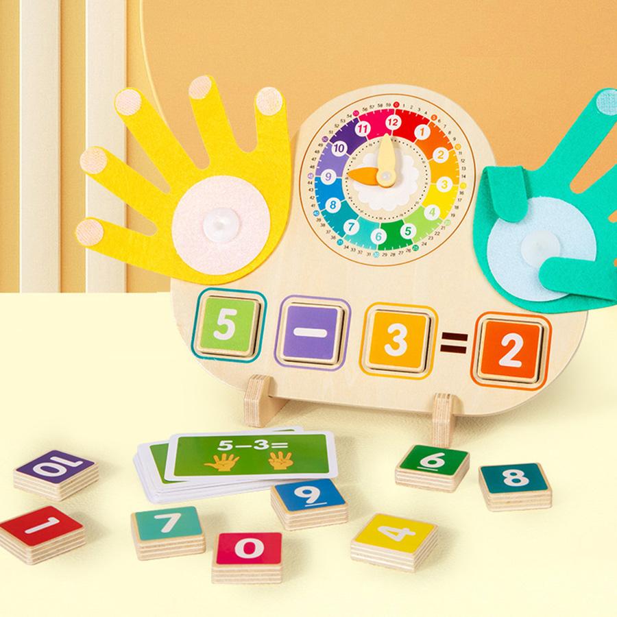 

Wood Children s Math Toy Alarm Clock with Finger Arithmetic Games for Kids Educational Learning Toy for Addition And Subtraction
