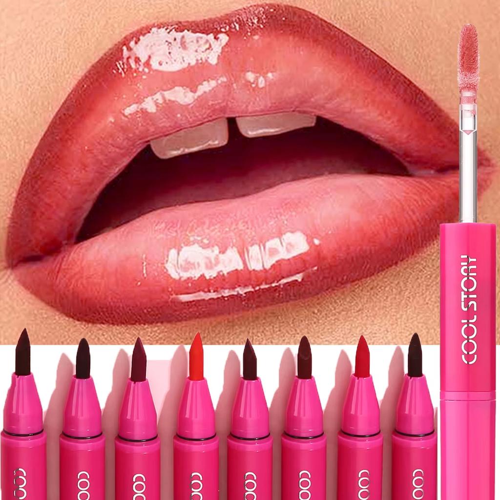Waterproof Lip Liner & Glaze Combo Smooth Moisturizing Plumping Stain Liquid Lipstick Natural Outline Lips Contour Makeup