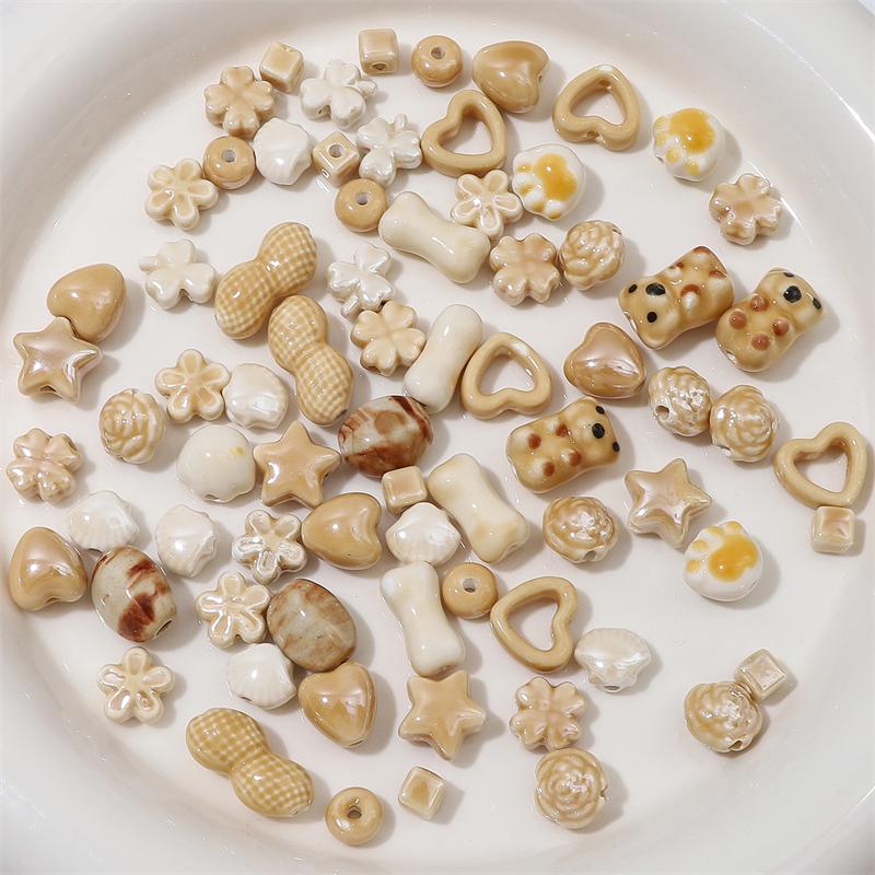 1–10 Stück handgefertigte Keramik-Porzellanperlen, Kugel, Bär, Stern, Herz, Blume, Perlen, Charms für Halskette, Armband, Schlüsselanhänger, DIY-Schmuckherstellung