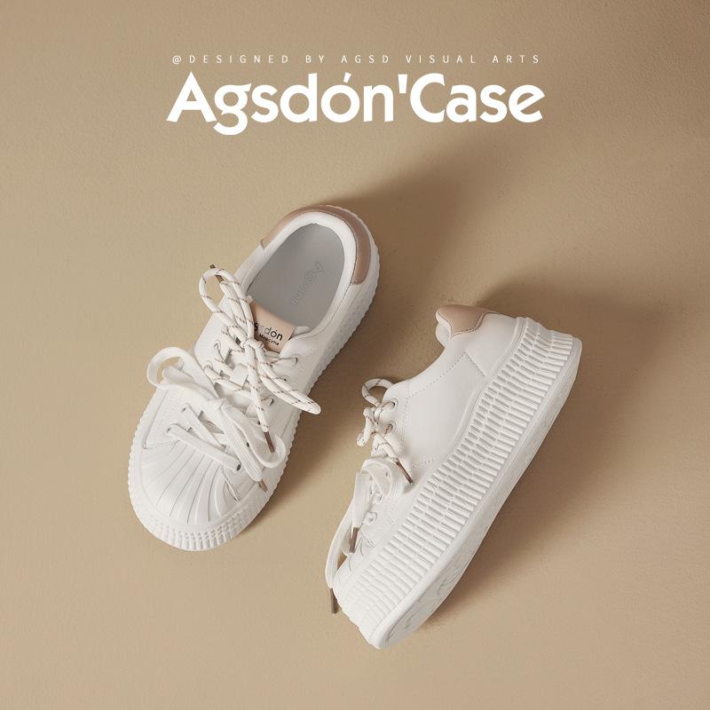 Augustine Shell Head White Shoes Women's 2025 Summer and Autumn New Academic Style Casual Soft-soled Thick Baseplate Shoes
