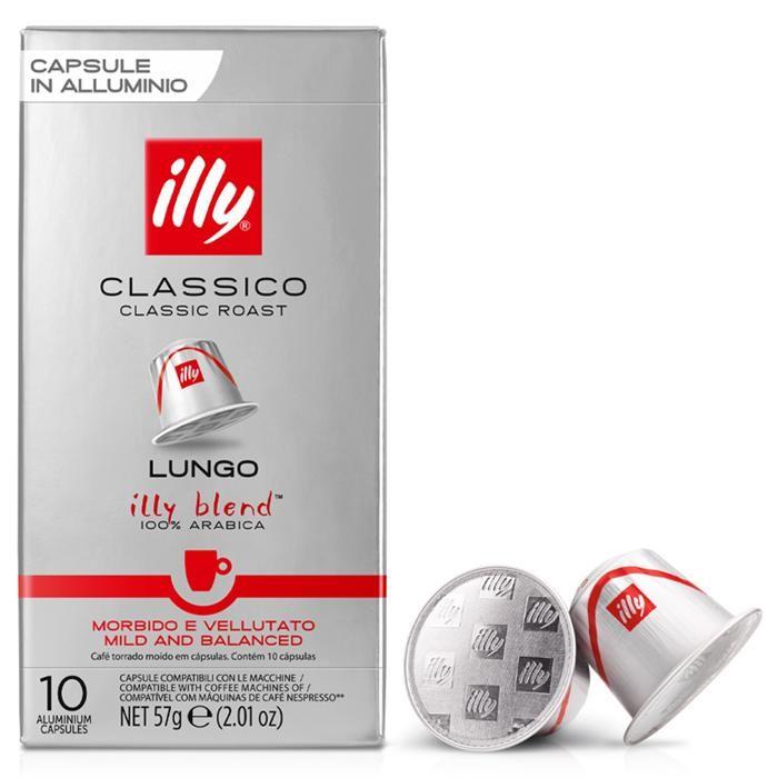 Capsules café - Illy - Lungo Classico - 100 pour cent Arabica - Compatible Nespresso Original - 10 unités