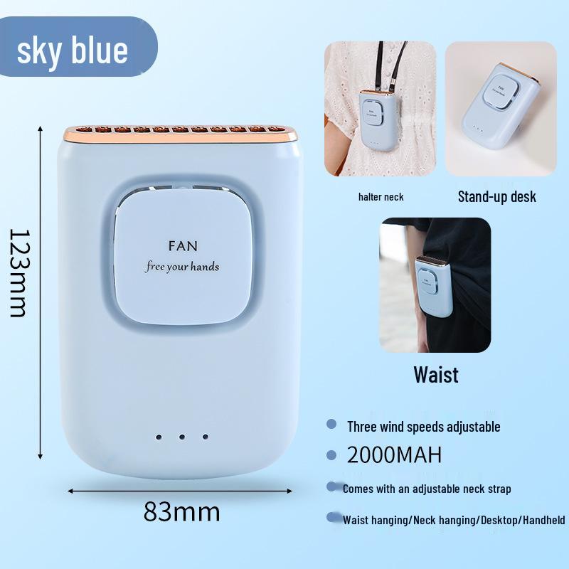 

Rechargeable USB Mini Fan: Portable, Silent, Waist/Neck Hanging, High Power for Dormitory/Desktop Use English