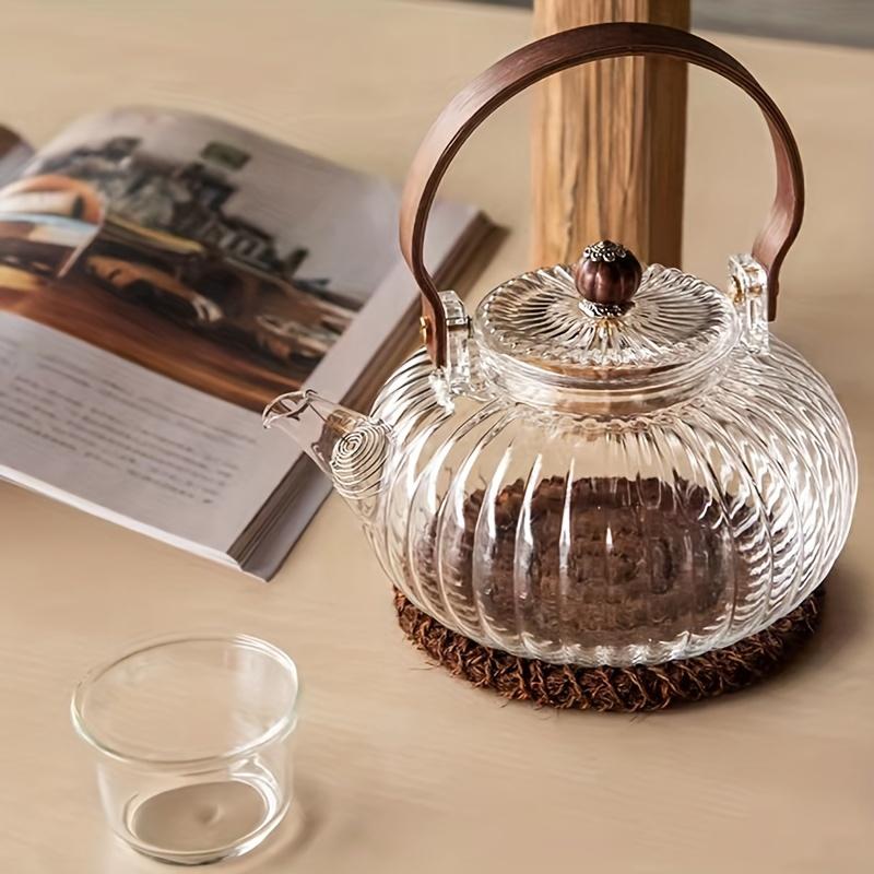 Japonský styl Vysokoteplotně odolná skleněná konvička na čaj s dřevěnou rukojetí Filtr pro vaření na elektrickém sporáku