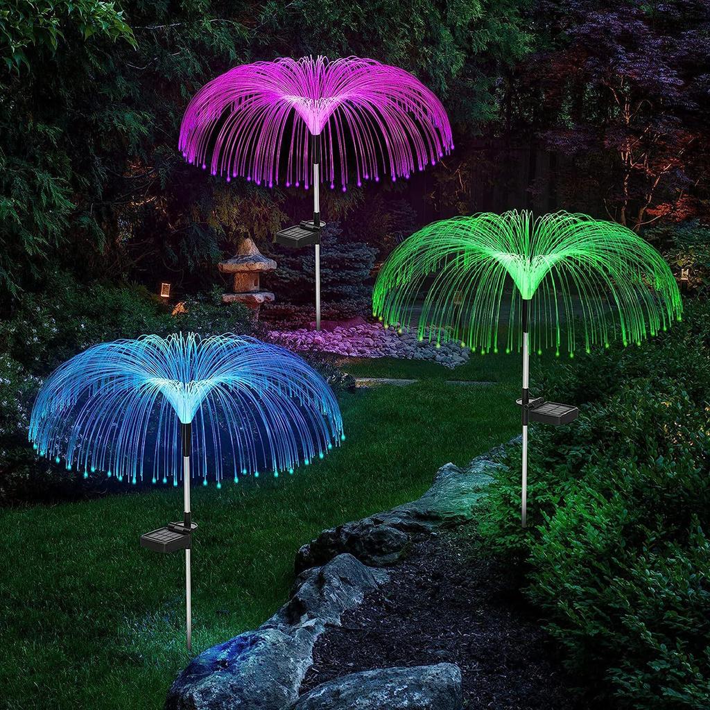 Colorful LED Solar Jellyfish Fiber Optic Garden Lights - Decorative Courtyard and Lawn String Lights