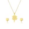 Trendy Lucky Four Leaf Clover Pendant Necklace Earrings Jewelry Set For Women Girl Stainless Steel Clavicle Chain Romantic Gifts