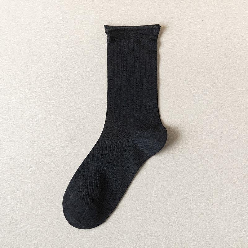 5 Pairs of Women's Spring and Summer Mesh Breathable Thin Solid Color Mid Calf Socks