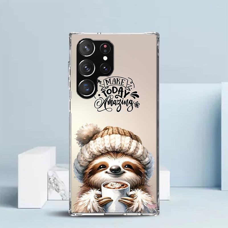 

Animal Cute Cartoon Sloth Coffee Soft Cover for Samsung Galaxy S25 Edge S26 S24 S23 Ultra Phone Case S22 S21 Plus S20 FE Print P Samsung S23 Plus
