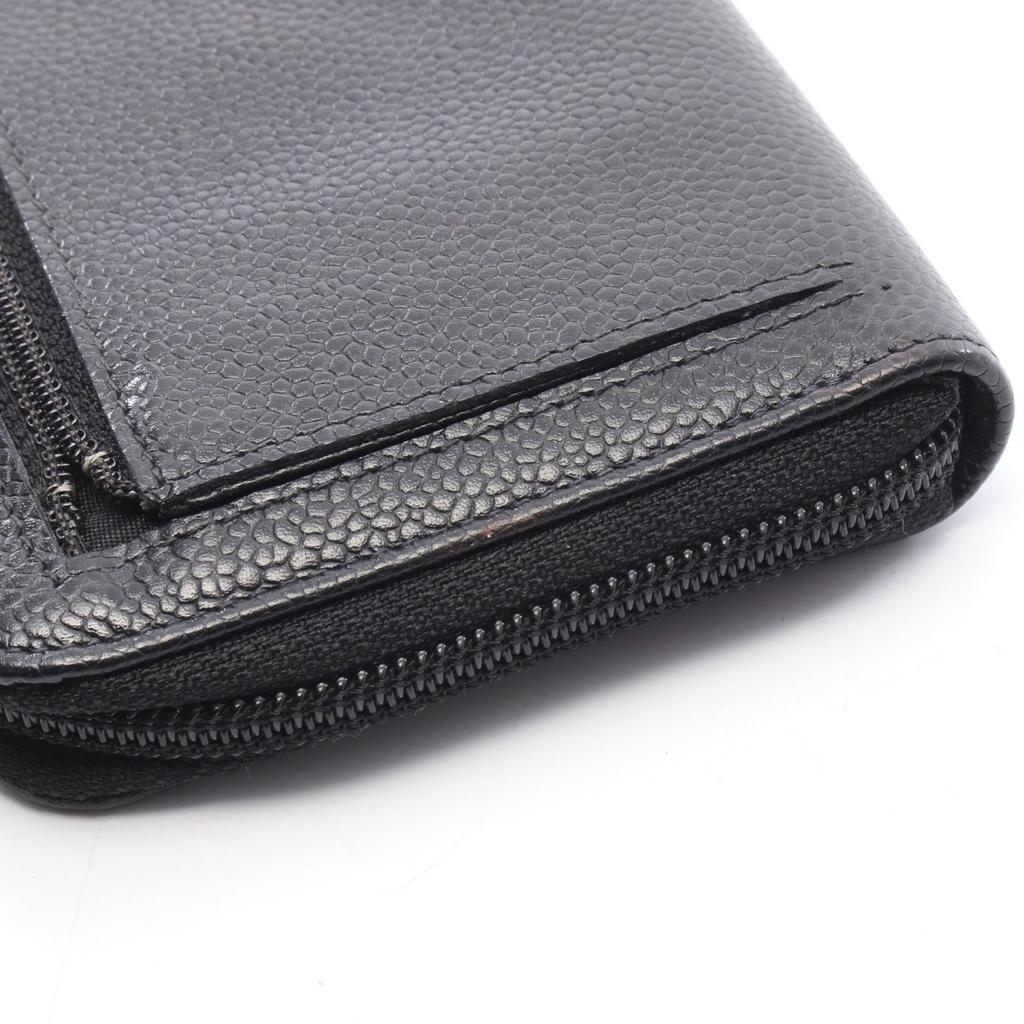 Used CHANEL COCO Mark Around Long Wallet Grained Calfskin Leather Black Used Women