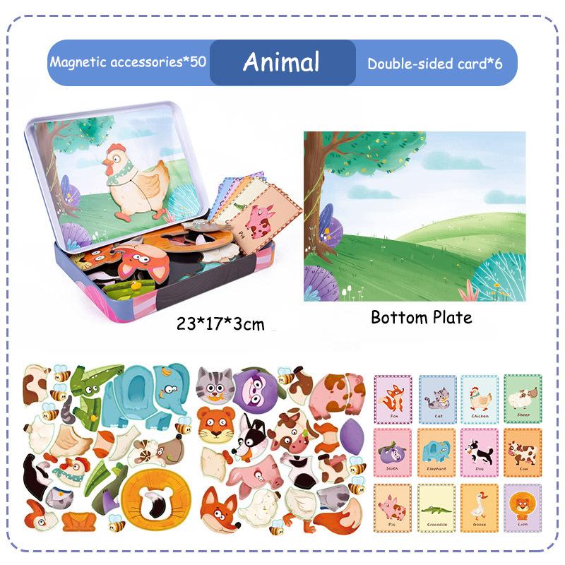 Baby Toys 3D Magnetic Puzzle Traffic Animal Travel Toys Dressing Up Jigsaw Games Early Education Imagination Toy Gifts For Girls