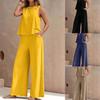 Women's Sleeveless Vest and Trousers Two Piece Set Solid Color Two Piece Round Neck Top Pants Suit Casual Set Vacation