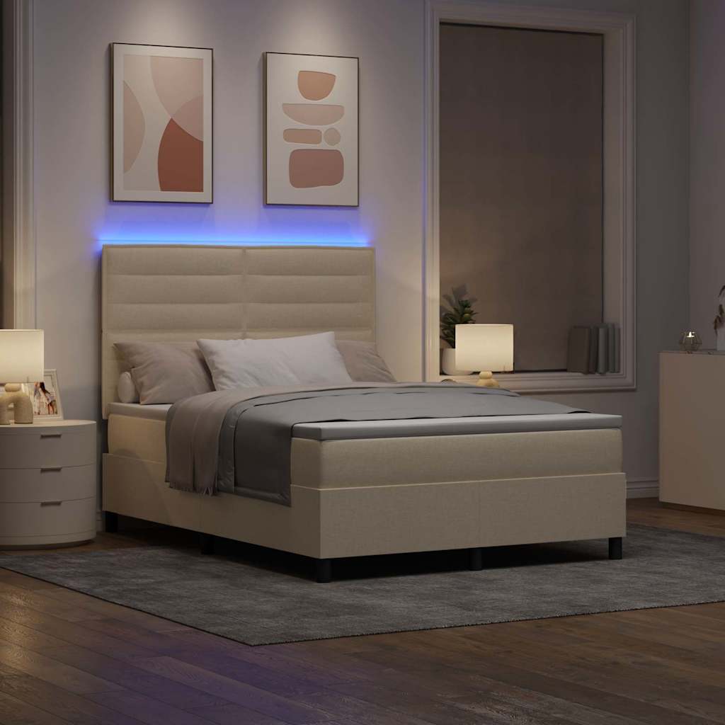 Box Spring Bed with Mattress and LED Cream 160 X 200 Cm Fabric