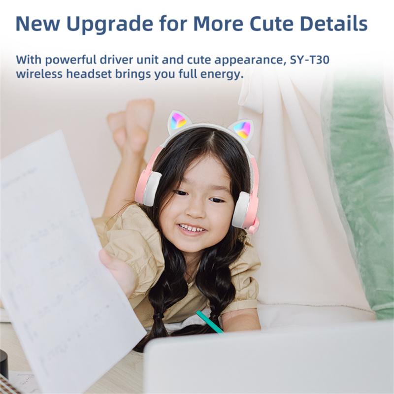 Luminous Led Cute Cat Ears Headphones Bluetooth-compatible Wireless Stereo Music Headset With