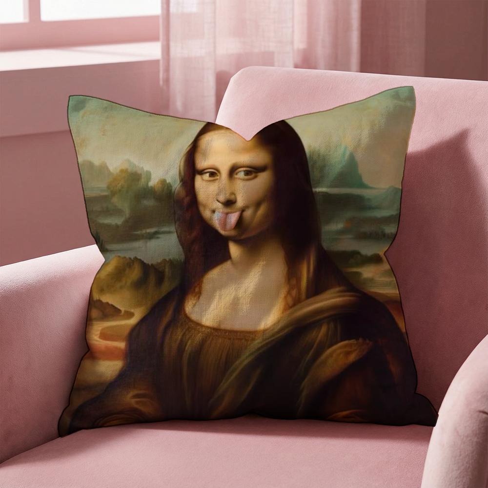 Modern Art Funny Mona Lisa Cushion Cover Multi-Scene Pillow Cover for Home & Car - Reversible, Soft & Durable for Daily Use