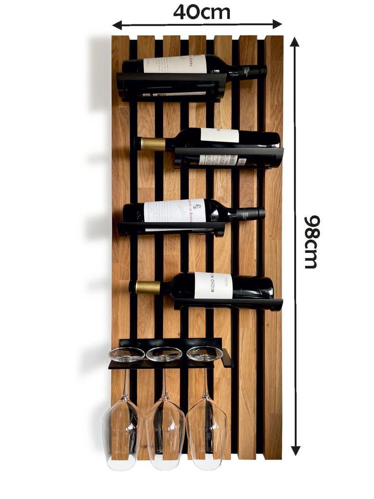 Oak Lamele wine and glass rack 98x40cm