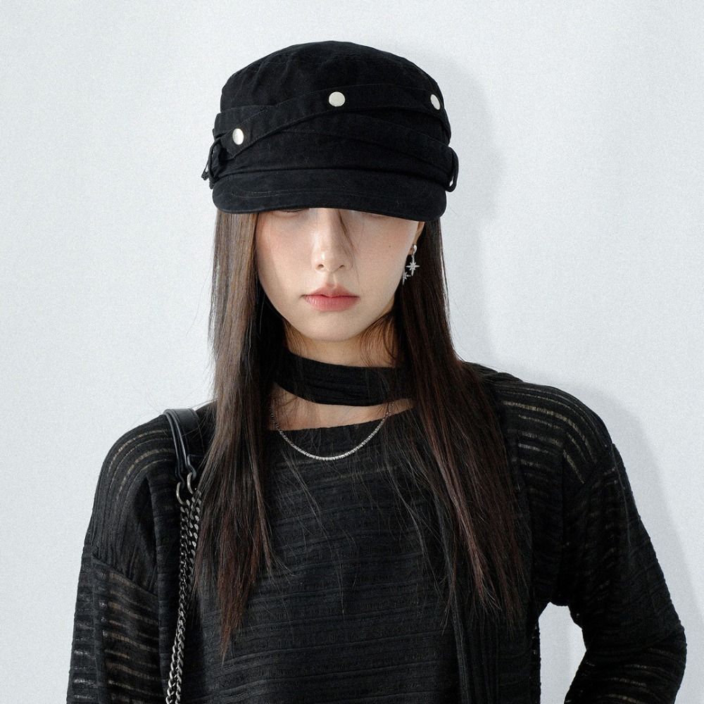 Y2k Rivet Flat Top Hat Spice Girls Retro Baseball Cap Casual Equestrian Hat Ladies