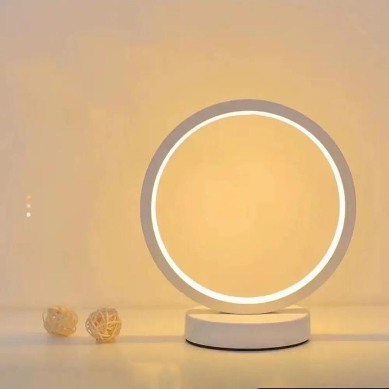Round LED Table Lamp Modern Creative Night Light USB Plug in Reading Lamp for Bedroom Indoor Household Art Home Decoration
