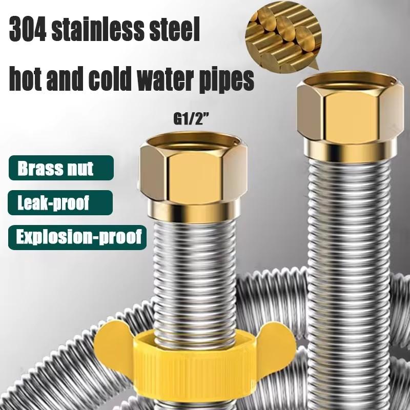 304 Stainless Steel 20-200cm Corrugated Pipe 1/2" BSP For Bathroom Water Heater Hose And Toilet Woven Explosion-Proof Water Pipe