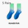 5 Pairs of Female Spring and Autumn Sports Color Gradient Color Tube Socks