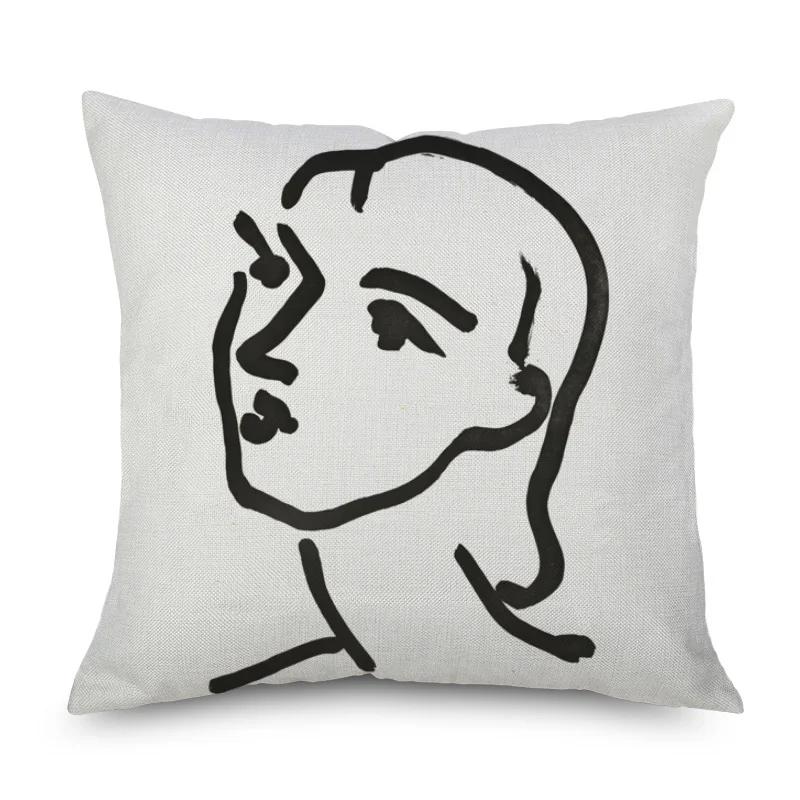 Henri Matisse Portrait Cushion Covers Simple Line Drawing Linen Pillow Case Sofa Deocr Art Painting Decorative