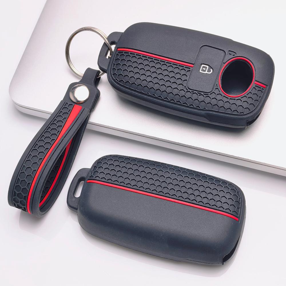 Silicone Car Keychain Strap for Toyota Raize Veloz Avanza Wigo Rush Calya Sigra Agya Honeycomb Texture Racing Stripe Anti Lost Key Ring Holder