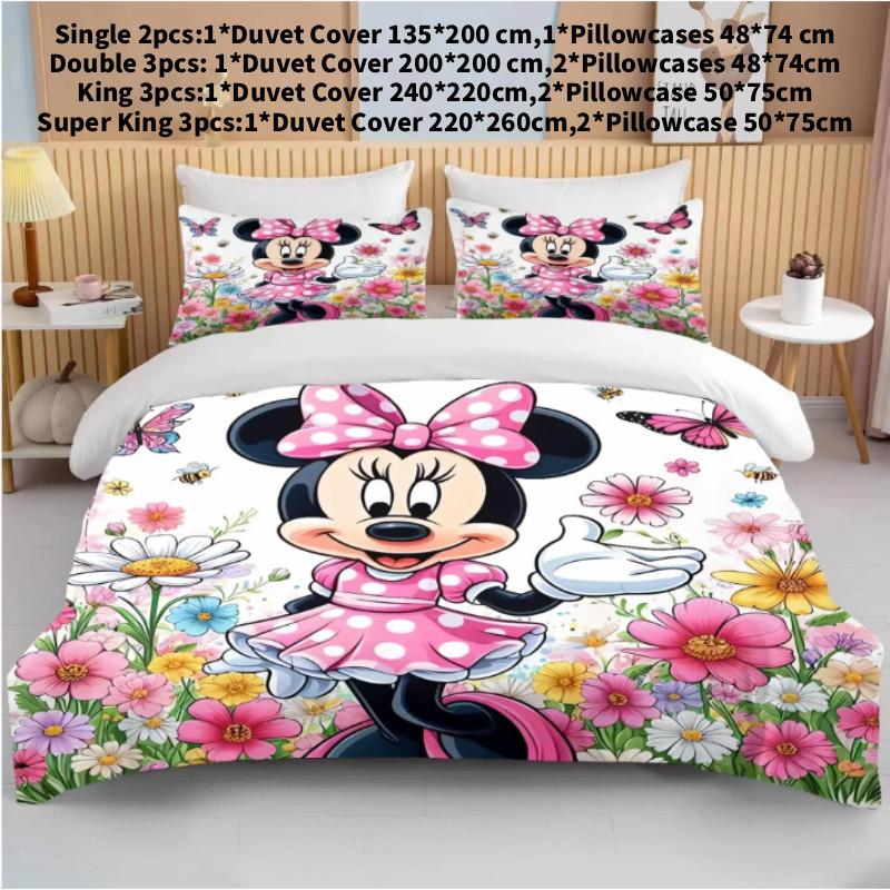 

Bedding Minnie Mouse Sets Soft Cover Bed Duvet Pillow Case Bedroom Decoration Single(135x200cm)