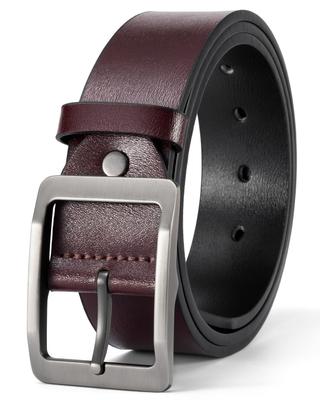 [maikun] Men's Genuine Leather Belt, Large Size, Casual, Golf, Stylish, Brand, Suit, Red-Brown, 120