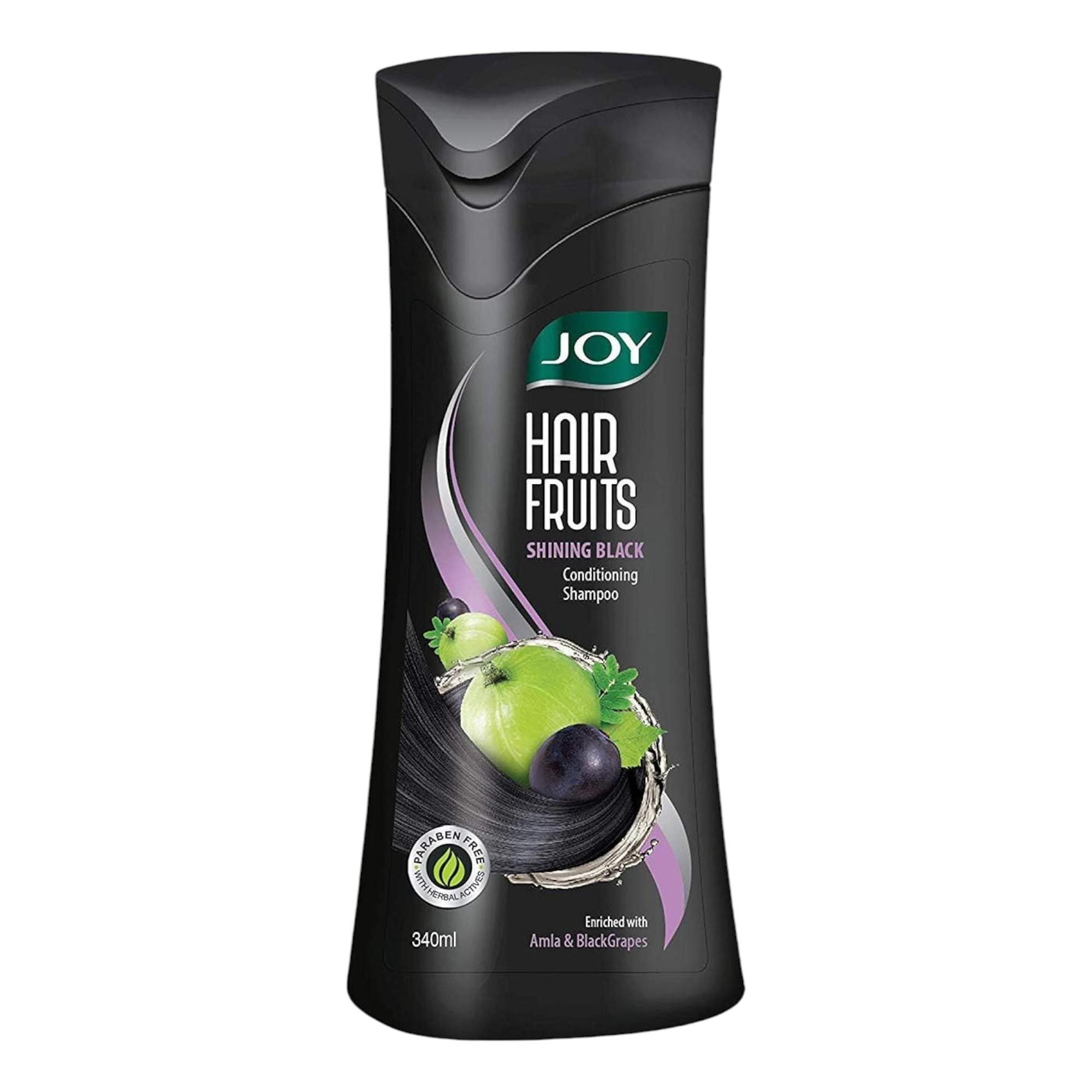 

Joy Hair Fruits Shining Black Conditioning Shampoo 340 ml Unisex Pack Enriched with Amla Black Grapes for Shiny Hair