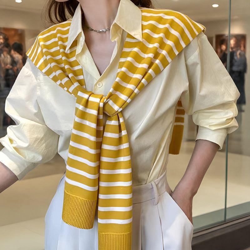 Korean-Style Striped Shawl Shirt: Versatile Summer Sun Protection and Travel Cover-Up