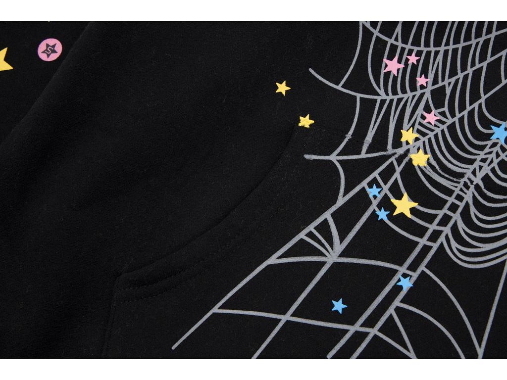 Trendy Sp5der 555 Men's Velvet Hoodie - European/American Style & Foam Print for Autumn/Winter