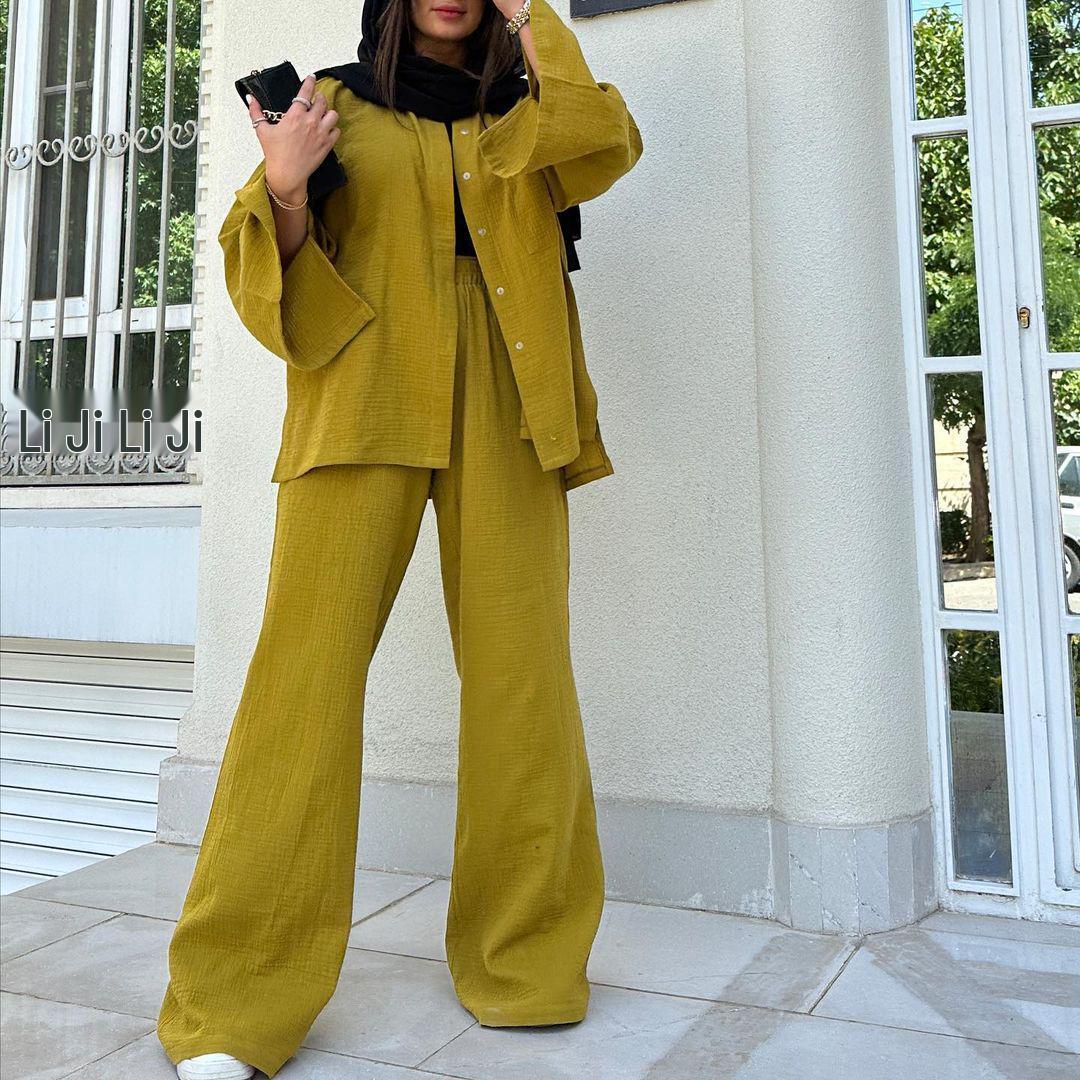 

Новый осенний 2024 комплект женского топа с длинными рукавами и брюк с высокой талией большого размера - Трендовый европейский и американский стиль Large