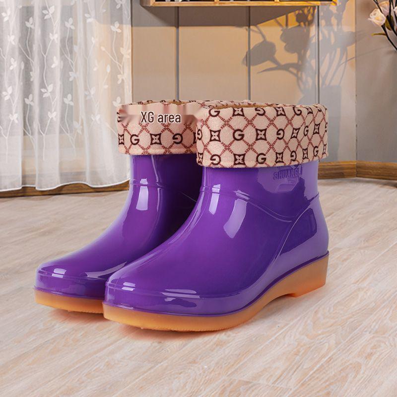 Women's Waterproof Non-Slip Short Rain Boots with Warm Cotton Lining