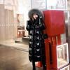 2025 Women's Knee-Length Black Glossy Cotton Jacket with Fur Collar