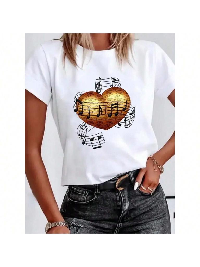 Music Lovely Style Cute Print T Shirt Fashion Summer Basic Tee Top Graphic T-Shirt Short Sleeve Clothes Wounisex Clothing