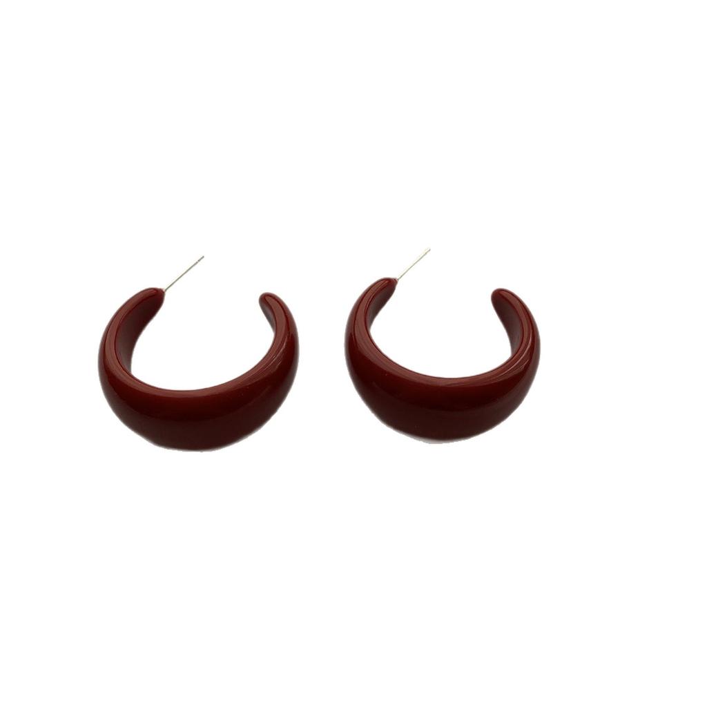 Retro color large C-shaped resin earrings, earrings, simple temperament, daily high-end fashion personality C-ring earrings, versatile