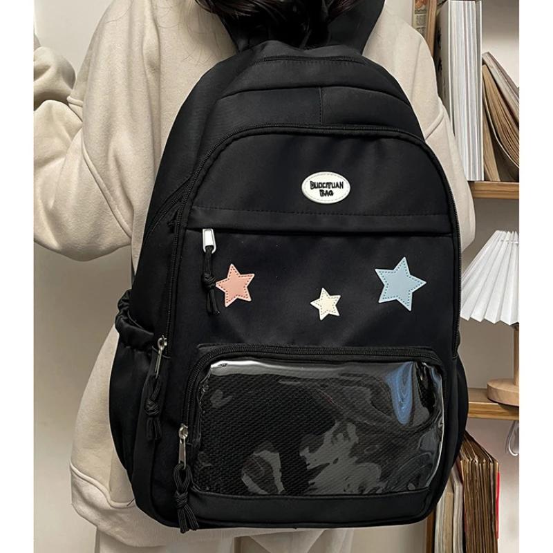 Schoolbag Women's White Japanese Y2k Kawaii Star Transparent Backpack Students Casual Aesthetic Star Girl High-Capacity Preppy Backpacks