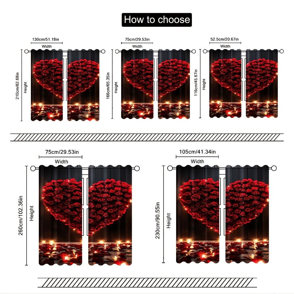 Set Of 2 Valentine Rose Heart Curtains Romantic Design Living Room Bedroom Study Home Decor Light Blocking Curtain For Made Polyester