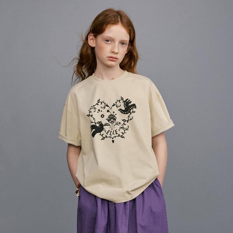 ELLE KIDS Girls  Floral Bird Print Short Sleeve T-Shirt 160