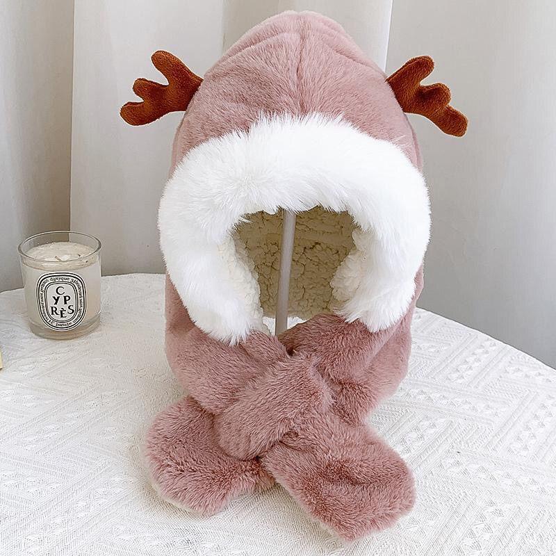 

Unisex Kids Deer Antler Hat Scarf 2 in 1 Set Winter Thickened Windproof Thermal Cap Neck Warmer Baby Toddler Gift 1PC розовый