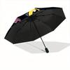 1pc Black Cat Illustration Automatic Folding Umbrella - 8-Rib Iron Frame, Windproof, Portable Sunshade with Plastic Handle for Travel & Outd