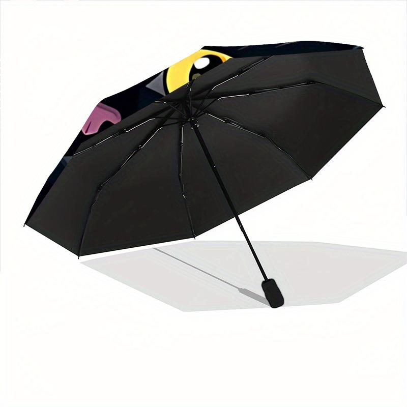1pc Black Cat Illustration Automatic Folding Umbrella - 8-Rib Iron Frame, Windproof, Portable Sunshade with Plastic Handle for Travel & Outd