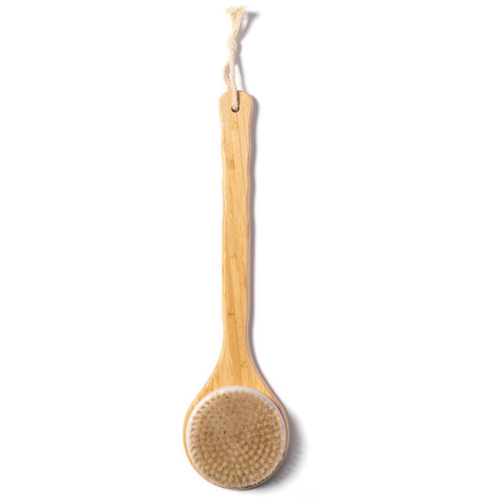Natural Bristle Long Handle Bath Brush Soft Hair Bath Brush Bathroom Body Brushes Mud Back Scrubber Shower Massage Brush