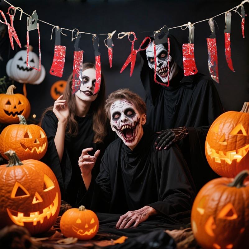 1-8Sets Scary Halloween Hanging Blood Knife Garland for Bar Haunted House Funny Prank Decoration Party Accessory Creepy Props