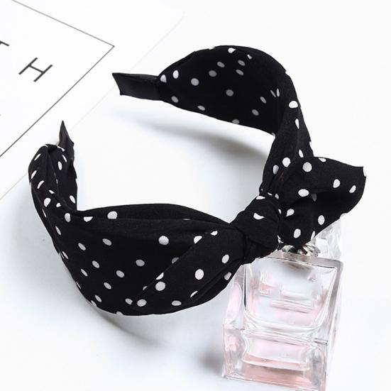 Sweet Polka Dot Print Bowknot Hair Hoop Women Wide Band Cloth Headband Headwrap