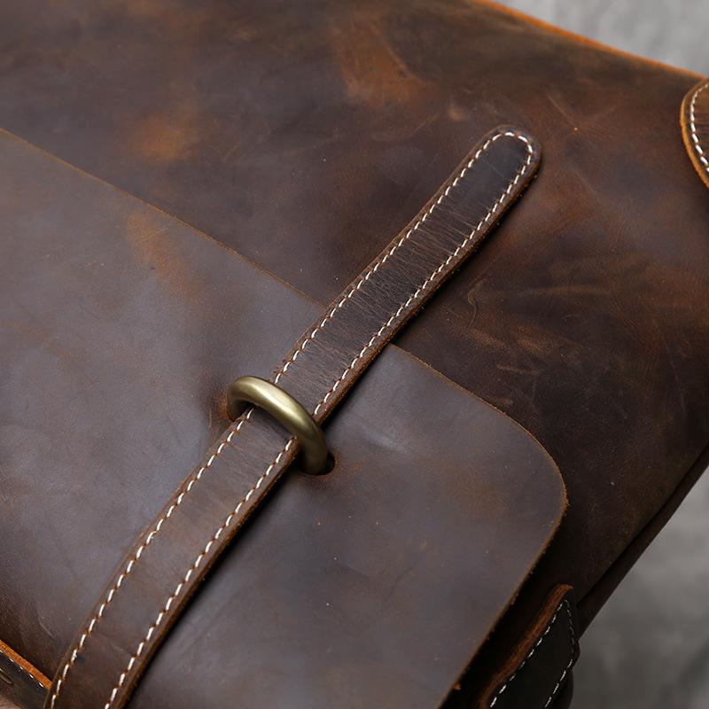 Men's Retro Genuine Leather Crossbody Messenger Bag - Handmade Crazy Horse Cowhide Briefcase